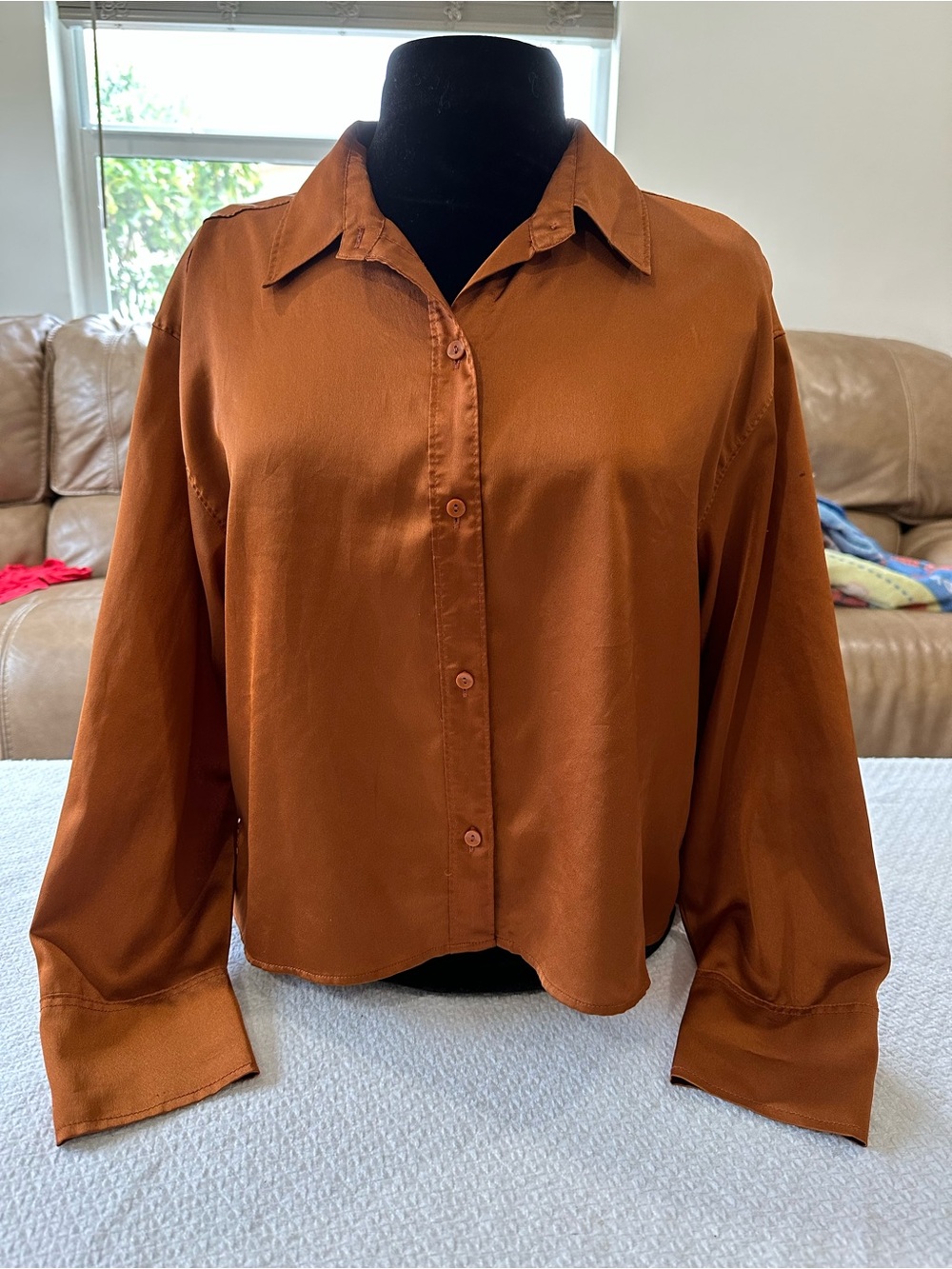 Abercrombie Brown Satin Button-Up Shirt (S)